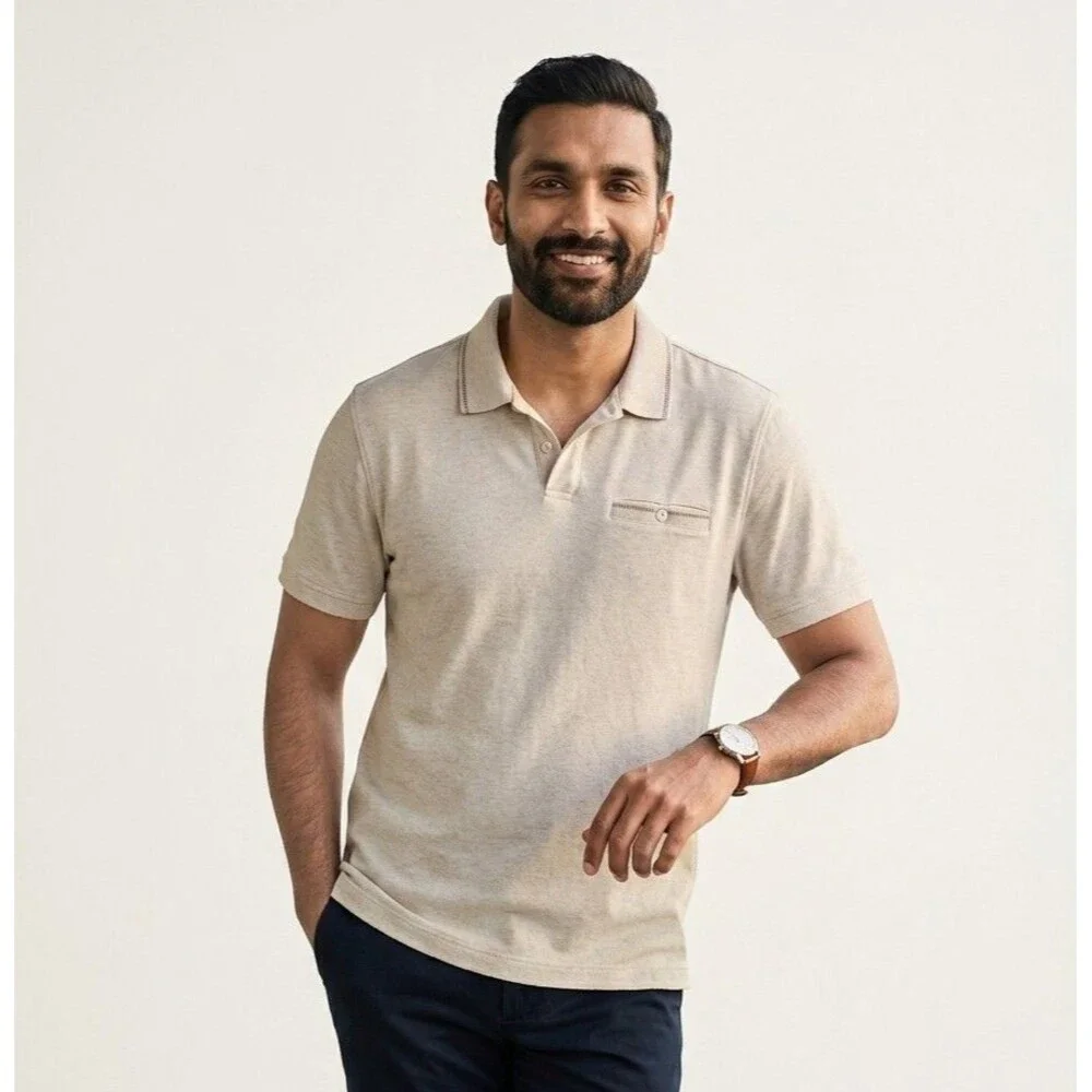 Banana Republic Men's Luxe Touch Performance Polo shirt Sz L Cream quiet luxury